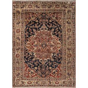 Tapis en soie bleue noués à la main Gulmarg Pae-6210, rectangulaires, en viscose, à motifs médaillon et patchwork abstrait, techniques artisanales pour la maison et la voiture - Product Image 1