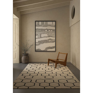 พรมขนสัตว์ทอมือลายเรขาคณิต Indusbar Ivory รุ่น Dwrm-117 ขนาด 9x12 ฟุต ผลิตจากฝ้ายออร์แกนิคและวิสโคส เหมาะสำหรับใช้ในบ้าน - Product Image 5