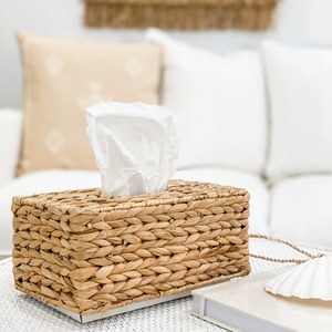 Caja de pañuelos de jacinto de agua de mimbre artesanal al por mayor soporte de pañuelos de mimbre rectangular tejido a mano decoración natural ecológica para el hogar - Product Image 3