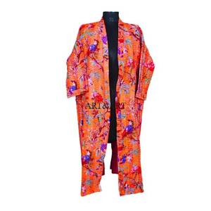 Indian Vintage Kantha Stitch Elegant Thermal Quilted Cotton <b>Kimono</b> Night Wear Dress Bikini Cover-Up Retro Women's Sleepwear - Product Image 2