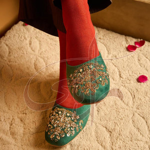 Comfort Designed Green Printed Handmade Anti-Slippery Non-Slip Sole Fashion Trend High Quality All-Season <b>Khussa</b> - Product Image 3