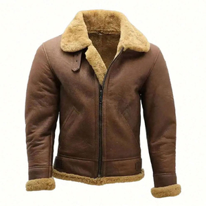 Vente en gros Veste en cuir de mouton marron pour hommes avec col en fourrure Vêtements d'hiver classiques et branchés marron - Product Image 5