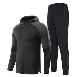 Chándal con cremallera para hombre, dos piezas, entrenamiento, gimnasio, nuevo chándal elástico para correr de fútbol para hombre, conjunto de 2 piezas, talla Pluz de alta calidad - Product Image 1