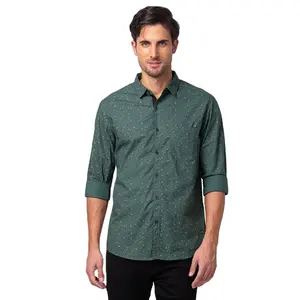 Superior Quality 2023 Men Sage Green Cotton Slim Fit Printed Shirt Best Shirts Exporter & Manufacturer
