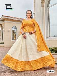 Lehenga Choli de satén de algodón pesado de diseñador de aspecto elegante con Dupatta con trabajo de tejido con el fabricante de bordes Bandhani Surat - Product Image 2