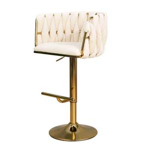 Contemporary High <b>Bar</b> <b>Stool</b> with Thick Yarn Weaving and <b>Adjustable</b> Height Iron Base (GAK-058) - Product Image 3