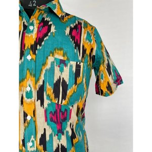 Chemise d'été décontractée en pur coton pour homme, imprimé artisanal, confortable pour le jardin, le pique-nique, cadeau pour papa urbain, tissu popeline ODM - Product Image 2