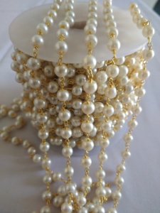 Size 6 mm Pearl Glass Beads Rondelle <b>Rosary</b> Chain Brass Wire Wrapped Chain 1,2,3....50 Foot <b>Rosary</b> Chain for Jewelry Making - Product Image 3