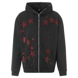 Sudaderas con capucha de diamantes de imitación personalizadas de alta calidad para hombre invierno 100% algodón polar peso pesado transpirable diseño de bolsillo de secado rápido lavado fácil - Product Image 1