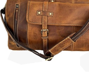 กระเป๋าทรงอานม้า23นิ้วสำหรับผู้ชายผู้หญิงกระเป๋าโท้ทหนังสีน้ำตาลสำหรับเดินทางข้ามคืนมีซิปปิด - Product Image 2