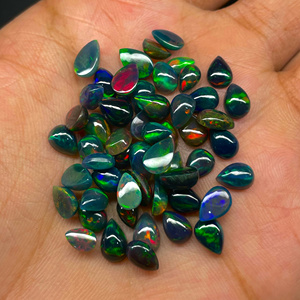 Cabujón de ópalo negro etíope con forma de pera, lote de cabujón de ópalo llamativo múltiple de buena calidad para la fabricación de joyas - Product Image 2