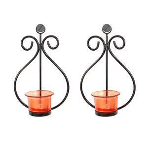 Support votif au design classique pour ensemble décoratif de bureau de deux bougeoirs en métal et verre décoratifs muraux - Product Image 1