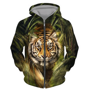 Streetwear 3d Tigre Imprimé Sweat À Capuche Sport Manteau Pull Mode À Manches Longues Surdimensionné À Capuche Veste Zip Hommes Hoodies - Product Image 1