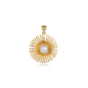 Pendentif vintage en perle d'eau douce Sun Design, charme en argent sterling 925 fait main en Turquie, vente en gros - Product Image 1