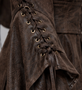 Manteau trench en cuir avec fermeture à lacets sur les manches, long, style automne pour femmes - Product Image 3
