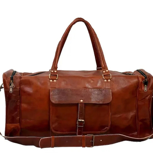 Bolsa de viaje de cuero con patrón de caramelo Vintage para hombre con logotipo personalizado, bolsa de gimnasio para la noche de fin de semana para vacaciones, regalo de Halloween y otoño - Product Image 1