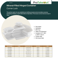 ProTakeOut Contenitori da Asporto in Plastica Bianca, 8.3x8.3 Pollici, Spessore 2.7 Pollici, Confezione da 150, Resistenti e Adatte al Microonde, con Chiusura Angolare a 1 Scomparto