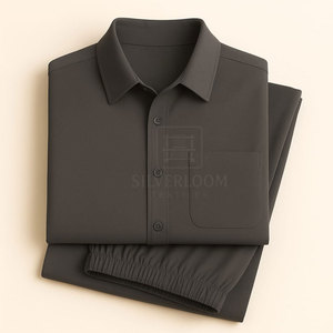 Ensemble deux pièces en coton pour hommes Chemise à manches courtes et pantalon à taille élastique | Vêtements décontractés respirants | Conception personnalisée OEM - Product Image 3