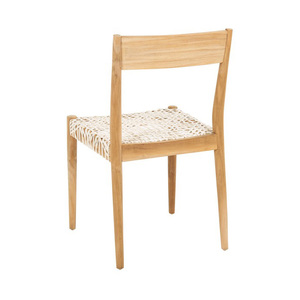 Silla de comedor de diseño moderno con marco de madera maciza de teca con asiento de cuero tejido para uso interior y exterior para el hogar o la villa - Product Image 4