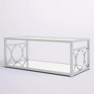 Table basse moderne écologique avec cadre en acier inoxydable et plateau en verre trempé transparent pour salon, utilisation en intérieur - Product Image 1