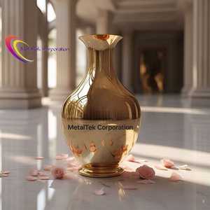 Vase à fleurs plaqué or de luxe, pot de fleurs en aluminium poli, pot de fleurs de luxe, décoration de mariage, bureau, salon, vente en gros à bas prix - Product Image 6