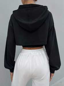 Femmes mode surdimensionné Crop goutte épaule à capuche coupe ample Streetwear pull Logo personnalisé épais polaire - Product Image 4