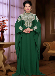 Green embroidered georgette islamic <b>kaftan</b> - Product Image 2