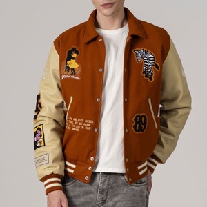 OEM personalizado de los hombres de la Universidad de la chaqueta de lana bordada parches de lana mangas de cuero béisbol Letterman estilo chaqueta - Product Image 3