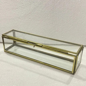 Newly Hot Selling Metal Frame Clear Glass Invitation <b>Card</b> <b>Box</b> Holder Gold Finished Rectangular Shaped for <b>Gift</b> Products - Product Image 1