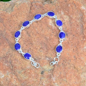 <b>Blue</b> <b>Sapphire</b> 925 Sterling Silver Tennis Shape Charm <b>Bracelet</b> Handmade Women Luxury GIA Certified Rose Gold Plated Gemstone - Product Image 2