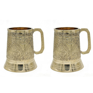 ถ้วยทองเหลืองทำด้วยมือแบบพรีเมียมพร้อมการแกะสลักของราชวงศ์ชุดเครื่องดื่มสไตล์วินเทจของขวัญตกแต่ง - Product Image 1