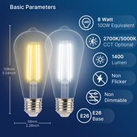 Ampoule LED en verre ST19 8W 1400LM 110V avec capteur crépusculaire, idéale pour l'entrée de maison et d'hôtel, certifiée UL CUL, vente en gros