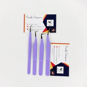 <b>Professional</b> <b>Light</b> Purple Japanese Stainless Steel 90 Degree Volume Eyelash Tweezer Set Durable Comfortable Handle Custom Logo - Product Image 1