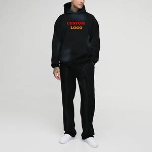 Haute qualité 100% coton hommes surdimensionné à capuche ensemble personnalisé bouffée imprimé Logo 2 pièces sweat-shirt Jogging ensemble pour l'hiver - Product Image 6