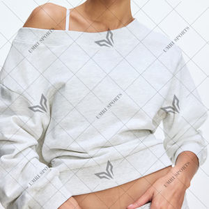 Sweat à manches longues pour femmes vêtements de sport décontractés amples avec col à capuche épaules dénudées conception de lanterne tricotée pour l'hiver - Product Image 4