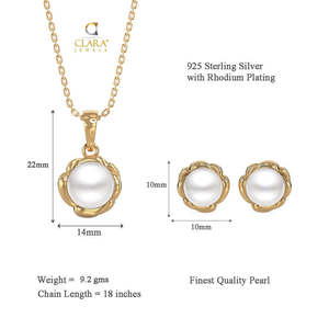 Fino # # # #   Juego de Pendientes CLARA de Plata de Ley 925 con Perla Real Aki y Baño de Oro y Rodio, Regalo Perfecto para Mujeres y Niñas - Product Image 6