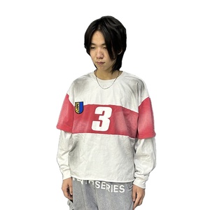 เสื้อยืดปักลายเฮฟวีเวตสำหรับผู้ชายเสื้อยืดแขนสองชั้นพิมพ์ลายปัก - Product Image 1