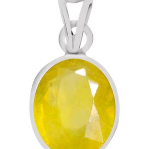 3cts or 3.25ratti Oval Cut <b>Silver</b> <b>Pendant</b> with Yellow Sapphire (Pukhraj) <b>for</b> <b>Men</b> & Women Gold & Rose Gold Plating Options - Product Image 1