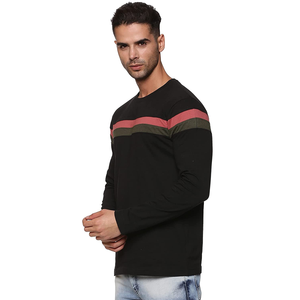 Camiseta de cuello redondo personalizada para hombre, camiseta informal ajustada de manga larga a rayas, venta al por mayor - Product Image 3