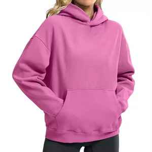 Bon marché, sweat-shirt à capuche 100% coton en velours pour femmes, sweat-shirt solide avec impression de logo sur le devant, vêtements d'automne/d'hiver OEM - Product Image 2