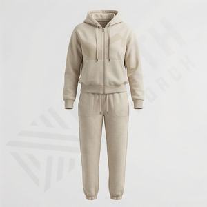 Ensemble de survêtement pour femme, personnalisé, uni, style boxy, avec fermeture éclair, en molleton de coton 500 g/m², ample, surdimensionné, avec sweat à capuche et pantalon de jogging, tenue sportive - Product Image 1