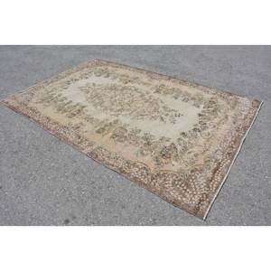Alfombra Turca Vintage Clásica Beige Marrón 5,8X8,9 FT Hecho a Mano Lana Látex Respaldo Patchwork Diseño Rectángulo Tabriz para Cabecera - Product Image 2