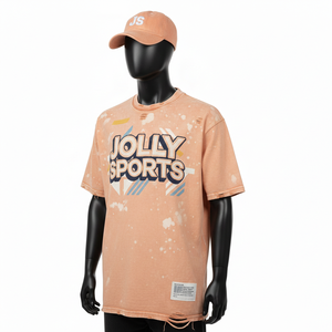 T-shirt 100% coton pour homme, coupe ample, imprimé, chemise en coton délavée à l'acide, tissu rétro, teinte pêche, impression vintage personnalisée - Product Image 4