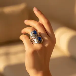 Women's Trendy 925 <b>Silver</b> Gemstone <b>Ring</b> Classic/Religious <b>Statement</b> Jewelry Gold Plating Geometric Number Shape Inlaid Brass - Product Image 2