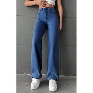 Jeans de mezclilla azul piedra de cintura alta para mujer, de pierna ancha, holgados, de ajuste relajado, suaves, elásticos, duraderos, casuales, tallas 26-40 - Product Image 4