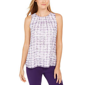 Top da Donna Calvin Klein Viola con Scollo Pieghettato, Tessuto Traspirante, Senza Maniche, Spalline Sottili, Stile Casual per Palestra, Taglia Large - Product Image 1