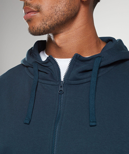 Sweat à capuche bleu entièrement zippé, personnalisé, en molleton bouclette de haute qualité, à épaules tombantes, essentiel, épais, avec fermeture éclair sur mesure - Product Image 2
