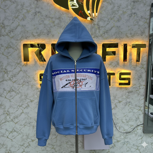 บริการ OEM เสื้อฮู้ดดี้ดีไซน์เฉพาะตัว ซิปแบบดิสเทรส ประดับคริสตัล เสื้อแจ็คเก็ตซิปแบบย้อมสีเอซิด เสื้อฮู้ดดี้ผ้าฟลีซสไตล์สตรีทแวร์สำหรับผู้ชาย - Product Image 1