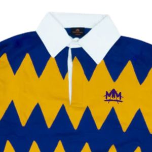Camiseta de Rugby Amarilla y Azul para Hombre, Manga Larga, Algodón, Estilo Polo, Patrón en Zigzag, Ropa Deportiva Informal, Ajuste Holgado, Camiseta de Entrenamiento Unisex - Product Image 3