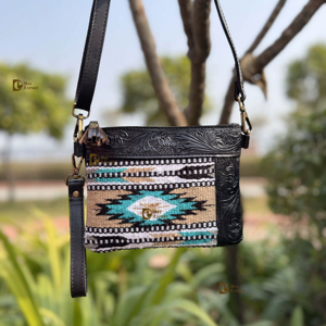 Hand Tooled Carving Handbag Jacquard <b>Black</b> Color Sling Bohemian Aztec Fabric Lightweight Zipper Stylish Hot Selling <b>Bags</b> for - Product Image 1